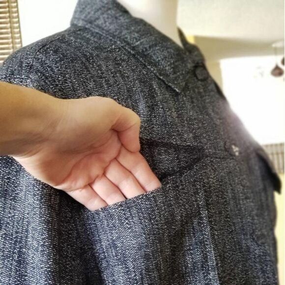 Theory Trucker Jacket Herring Melange Front Buttons Navy Blue Size Large Women's - Picture 6 of 12